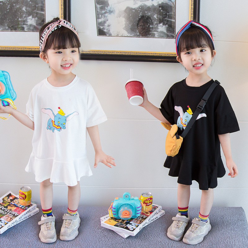 Đầm cotton ngắn tay in họa tiết con vật đáng yêu dành cho bé gái