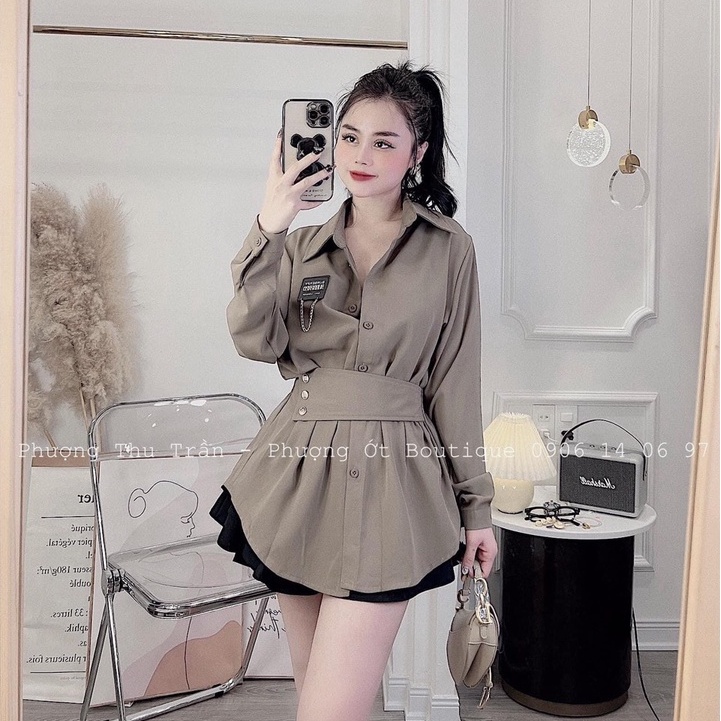 Áo sơ mi nâu dáng dài tôn eo áo sơ mi kiểu nữ siêu chất SL202 | BigBuy360 - bigbuy360.vn