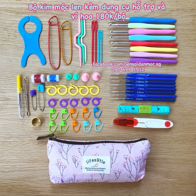 Bộ kim móc len và dụng cụ hỗ trợ