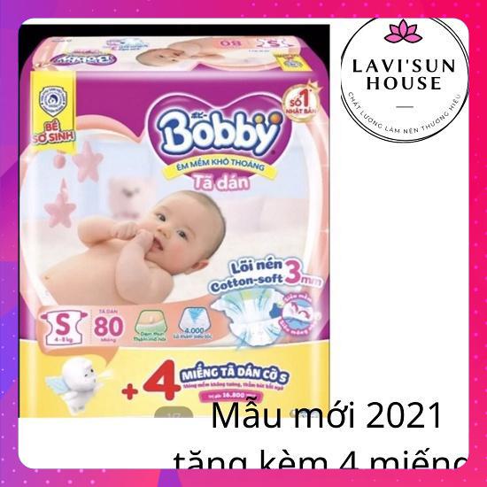 Bĩm Dán Bobby siêu thấm sơ sinh, tả dán bobby tặng 4 miếng tả dán size s đủ size  s56,s80 cho bé 4-8kg  mẫu mới