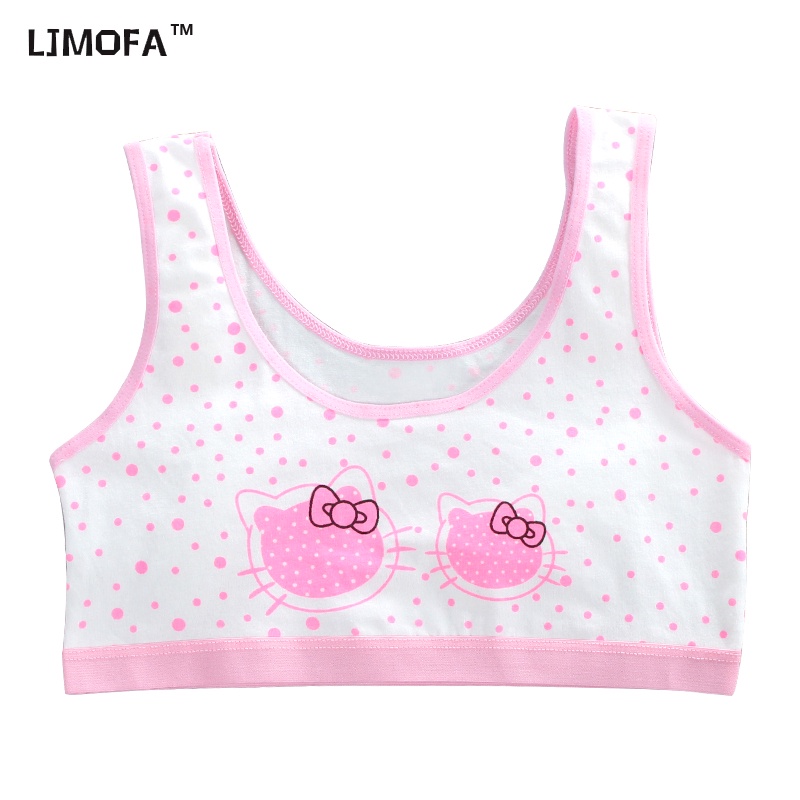 LJMOFA KIDS Miễn Phí Vận Chuyển Áo Ngực Cotton Mềm Co Giãn Thoáng Khí Không Chấm Bi Hello Kitty Dành Cho Bé Gái 8-16 Tuổi