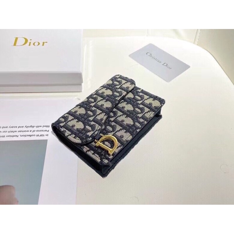 Ví mini thời trang Dior CD dáng gập, chất liệu da cao cấp phối họa tiết siêu sang