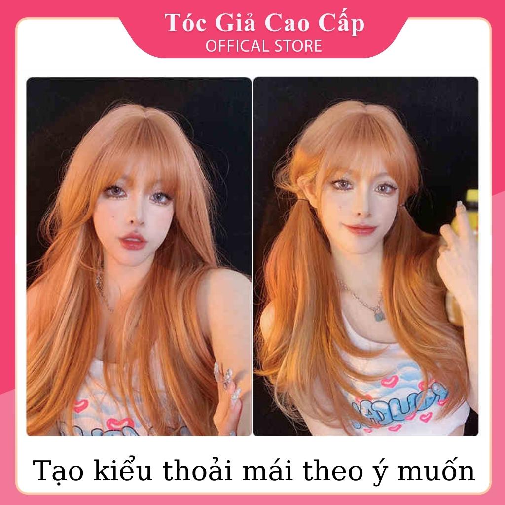 Tóc giả nguyên đầu nữ đẹp cúp tự nhiên màu cam phối line baby, tặng kèm lưới trùm tóc.