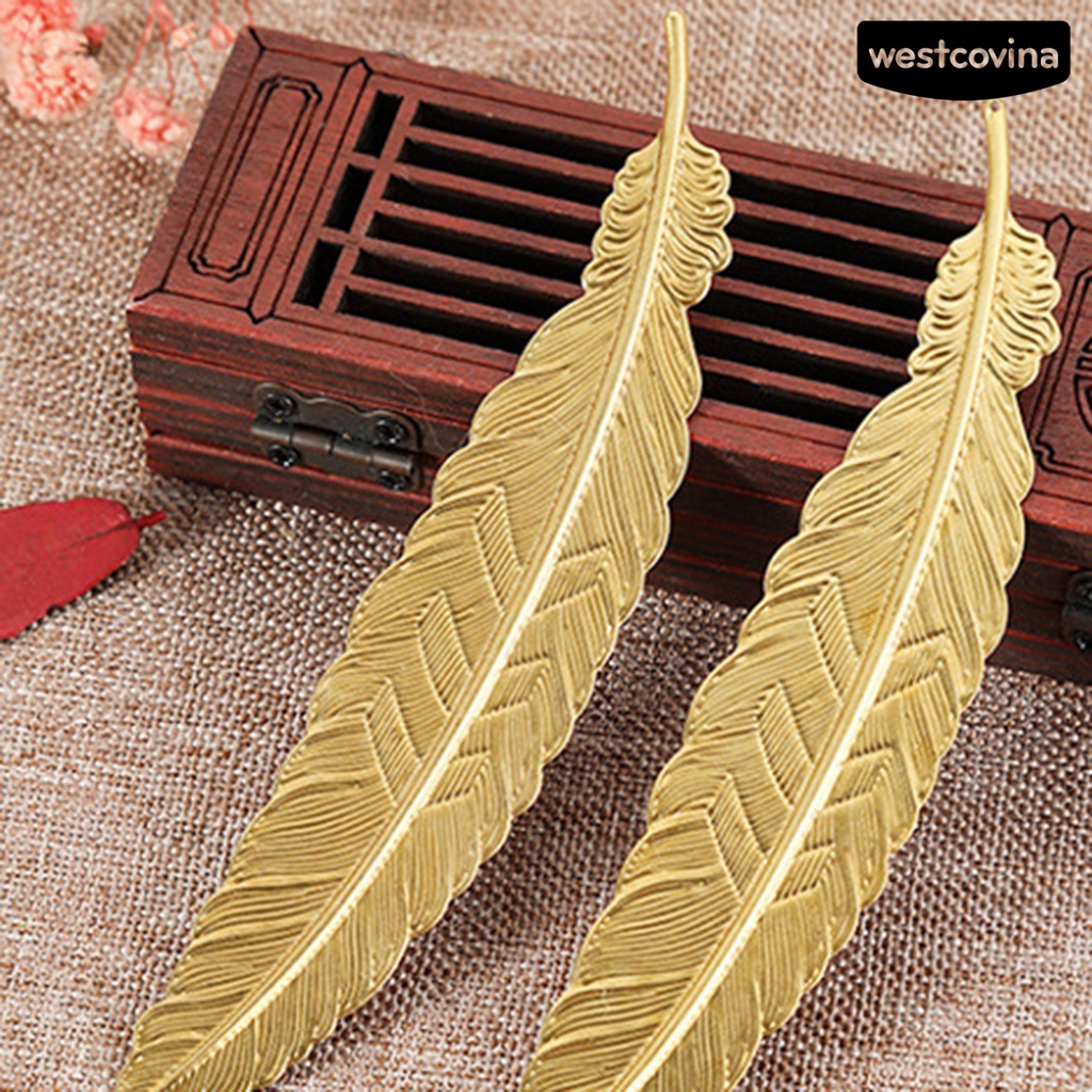 [Hot]✍Thẻ Đánh Dấu Sách Hình Lông Vũ Mạ Đồng Chống Phai Màu