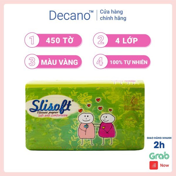 Khăn giấy Slisoft vàng 9k không chất tẩy trắng an toàn cho gia đình, Giấy ăn đa năng thân thiện với môi trường Decano