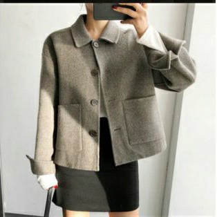 Áo khoác nữ dáng suông ngắn 2 lớp chất liệu dạ hàn cao cấp