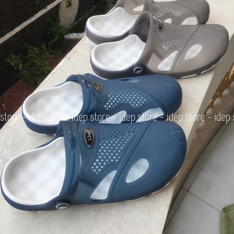 Giày Crocs lỗ lưới nam đúc siêu nhẹ đi mưa- Dép sục lười bít mũi iDÉP- SL038