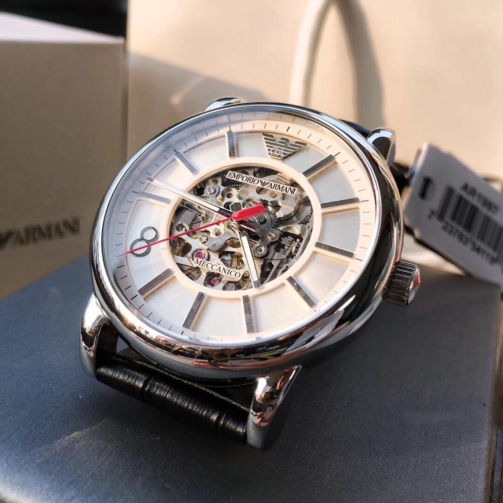 Đồng hồ nam Armani AR1997 , dây da màu đen , máy cơ hở máy , size 43mm