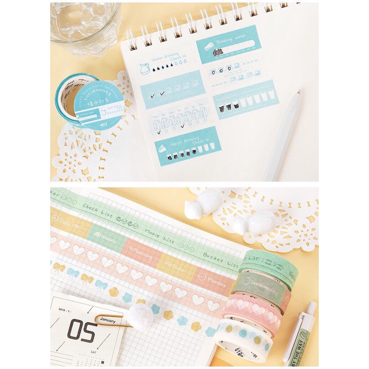 Băng dính trang trí, washi tape cuộn to nhiều chủ đề