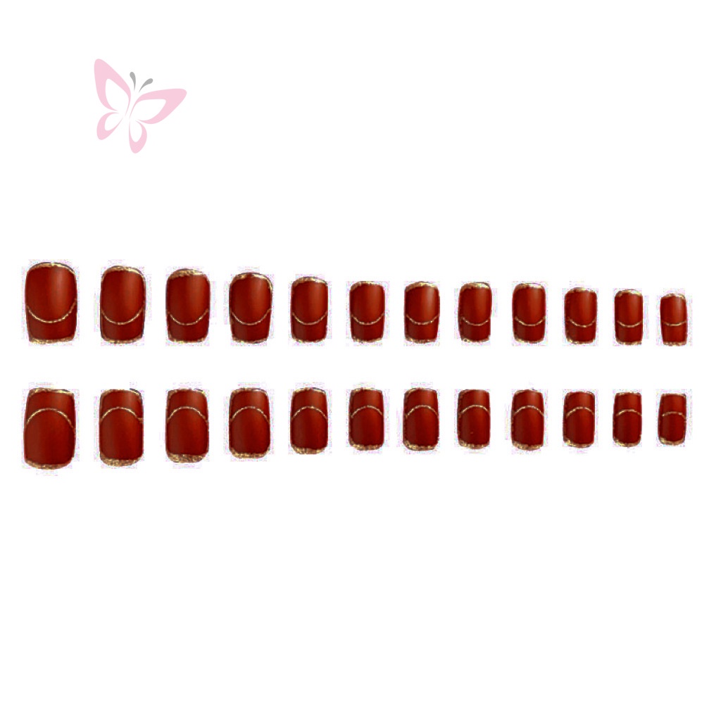 Bộ Móng Tay Giả Màu Đỏ Phong Cách Pháp Có Thể Tháo Rời