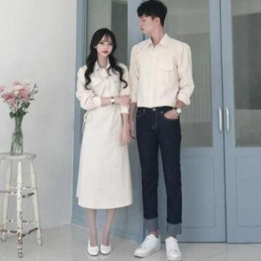 Áo đôi couple tx 🎀FREESHIP🎀 Set váy nữ Áo sơ mi nam trắng và nâu Hàn Quốc thiết kế cao cấp AV192 (có ảnh thật)