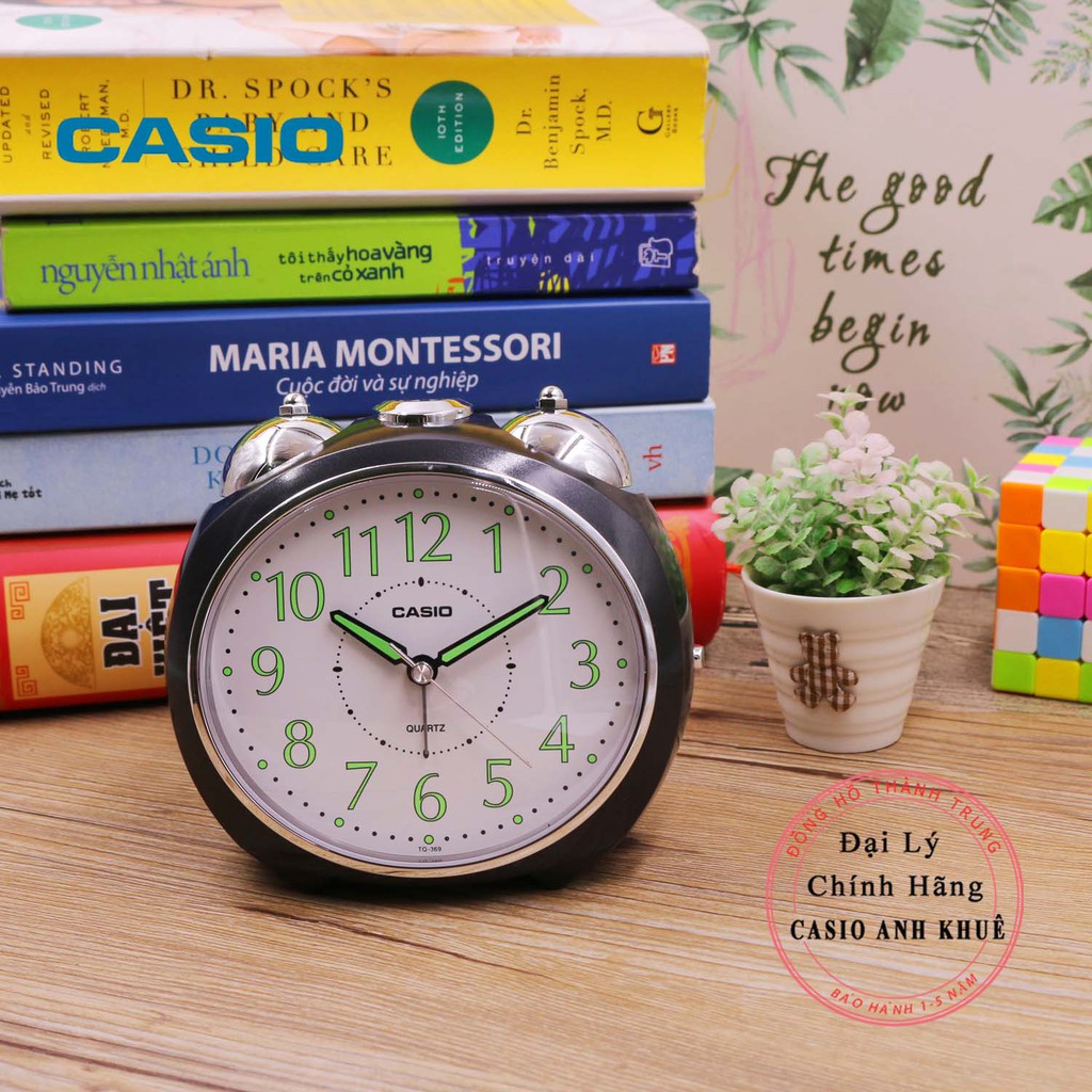 Đồng hồ để bàn Casio TQ-369-1DF có đèn chuông báo thức, dạ quang ( 11.6×13×9 cm )