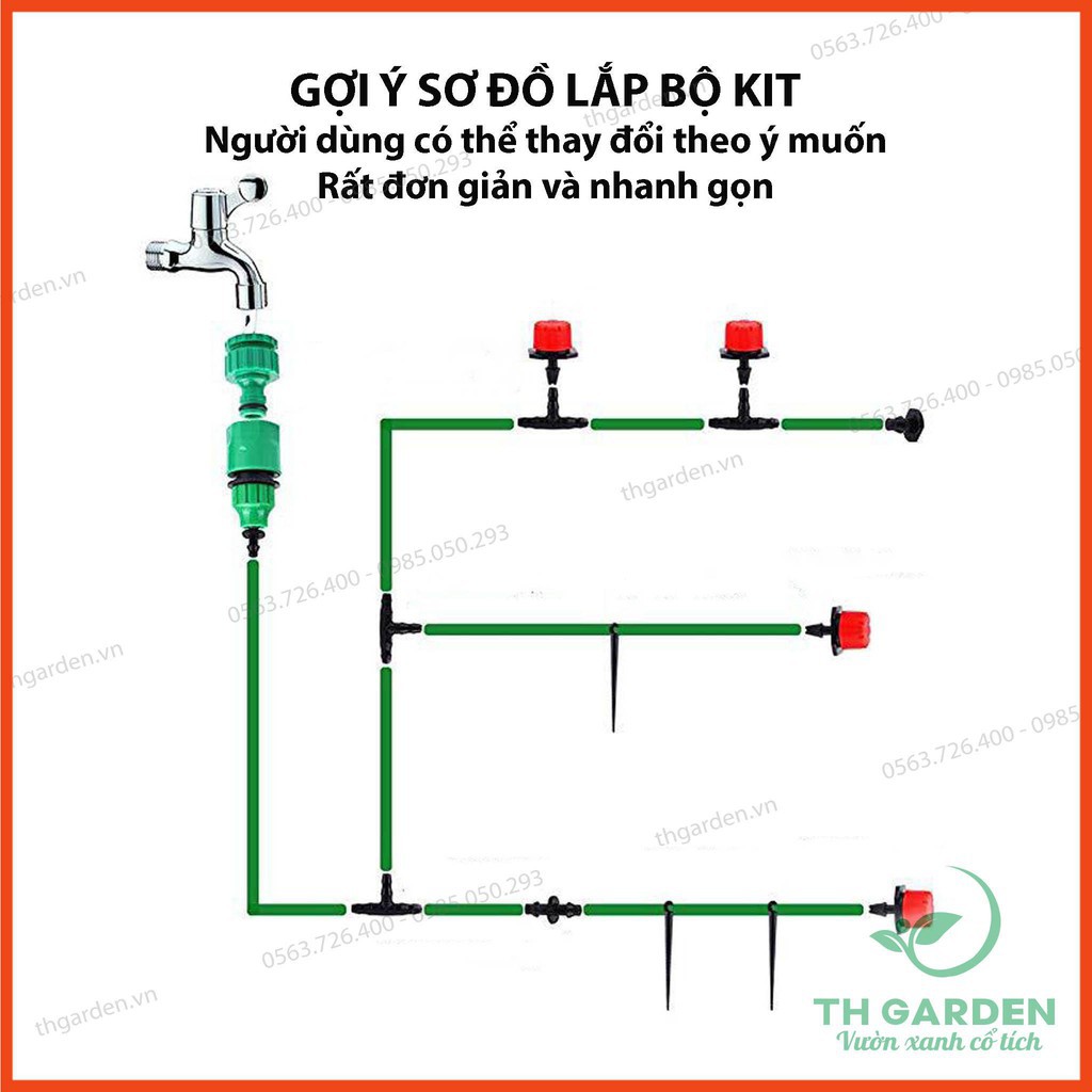 Hệ Thống Tưới Nhỏ Giọt Tự Động Cao Cấp TH155 - Giảm tới 70% lượng nước tưới - Đầy đủ phụ kiện đi kèm