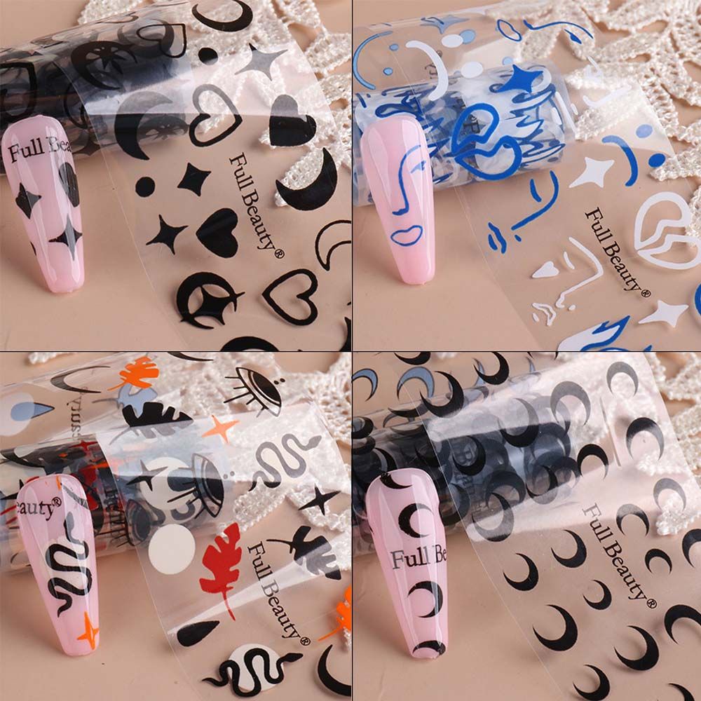 Túi 10 cuộn giấy dán móng tay nghệ thuật thủ công lá kim loại chuyển họa tiết caro/ngôi sao/mặt trăng dấu nước cho nữ