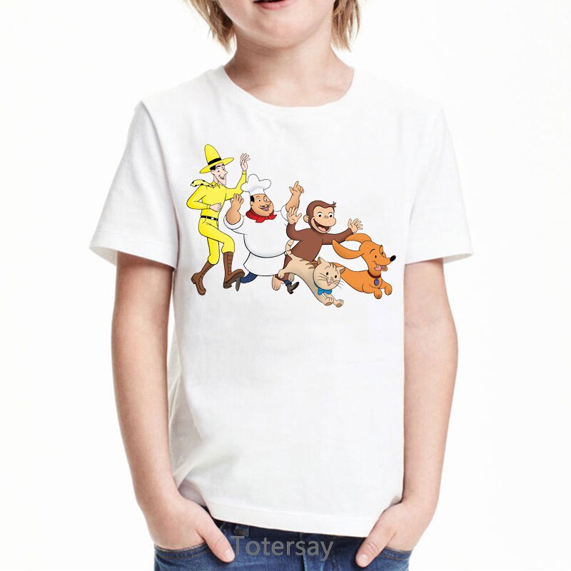 2020 funny kids clothes Curious George cartoon print t shirt for boys monkey eating banana tshirt camisetas summer tops for boys