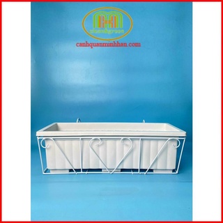 Combo khung móc sắt treo chậu hoa trang trí decor ban công hình chữ nhật TRẮNG