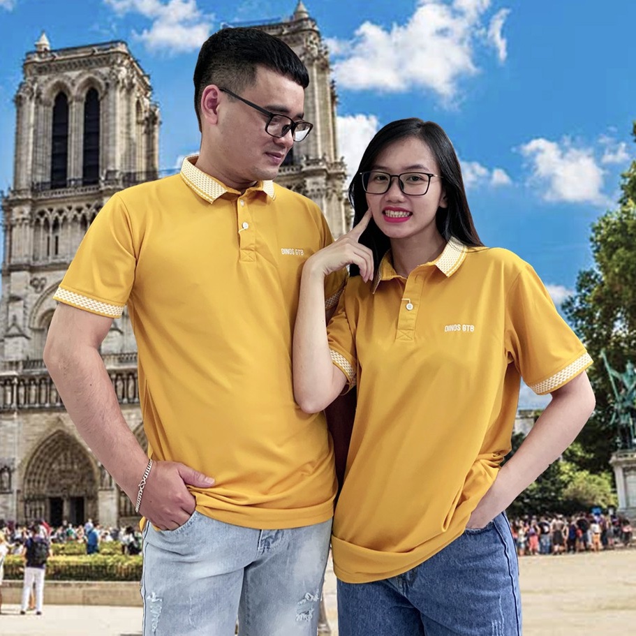 Áo Thun Polo Nam DINOS có cổ ngắn tay logo in phản quang cao cấp màu vàng