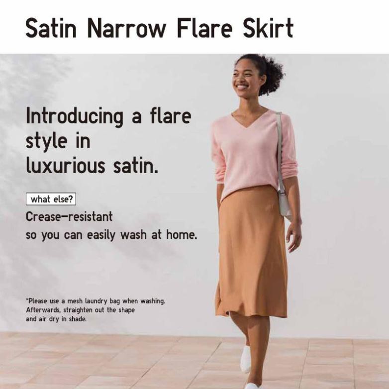 (UNIQLO Nhật chính hãng) NỮ- Chân váy midi lụa satin dáng xoè dài -Satin Narrow Flare Skirt  ྆