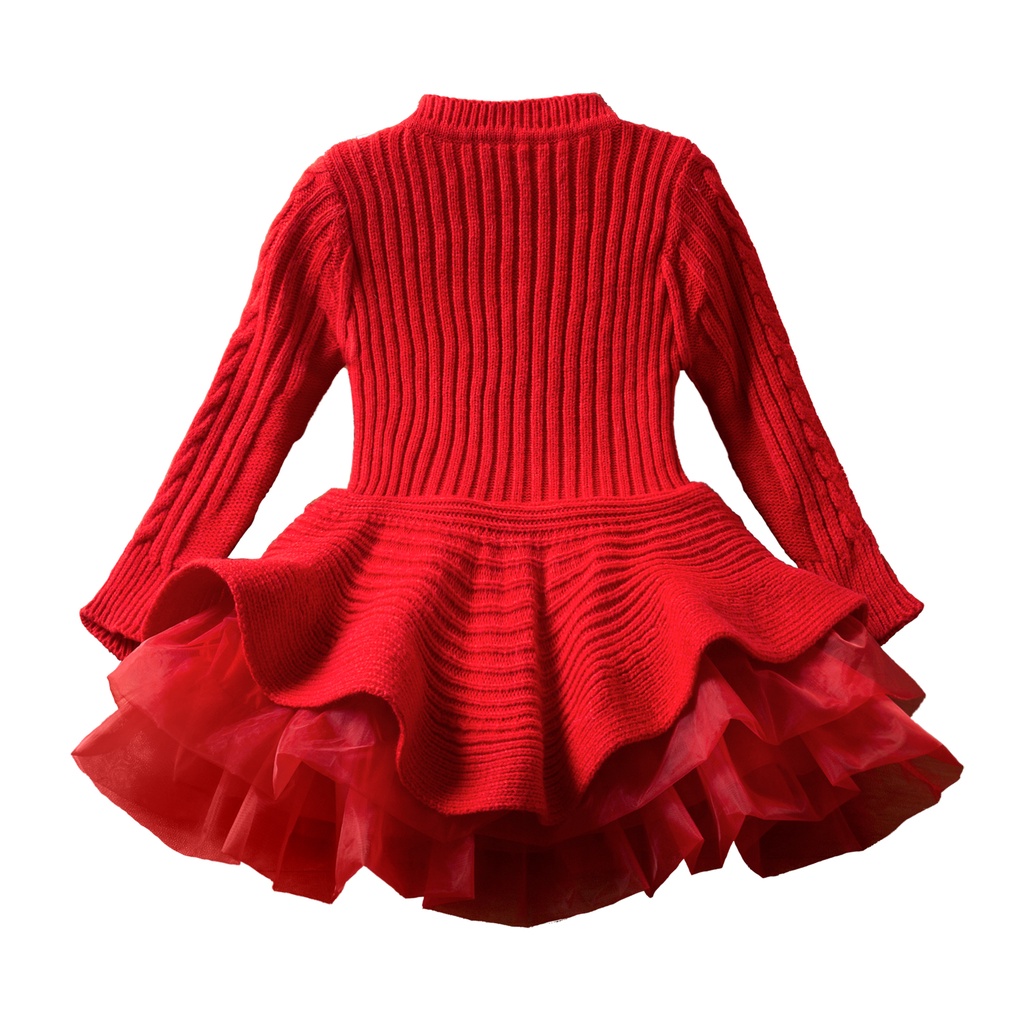 Đầm Công Chúa Tay Dài Màu Đỏ Thời Trang Thu Đông Mừng Năm Mới Cho Bé Gái