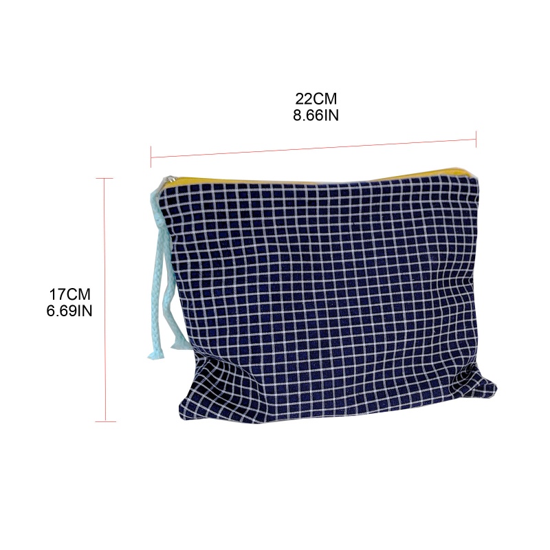 Túi Đựng Đồ Trang Điểm Bằng Cotton Kẻ Sọc Có Khóa Kéo Đa Năng Thời Trang Cho Nữ