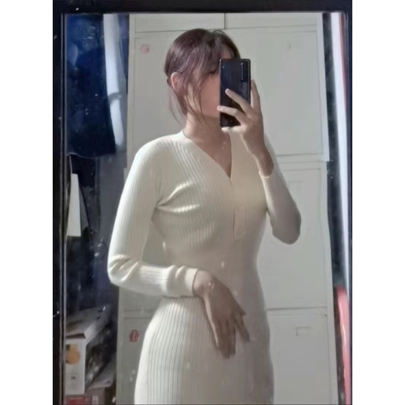 Váy body len gân cổ V siêu đẹp Hight Fashion