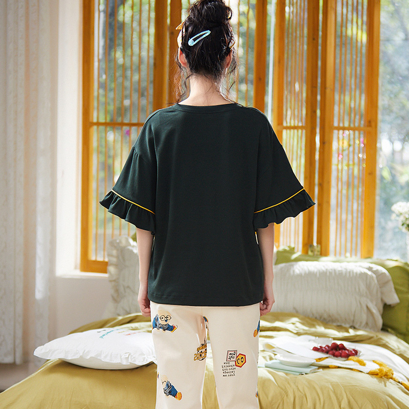 Bộ Đồ Ngủ Pijama Ngắn Tay In Họa Tiết Thời Trang Xuân Thu 2021 Cho Nữ