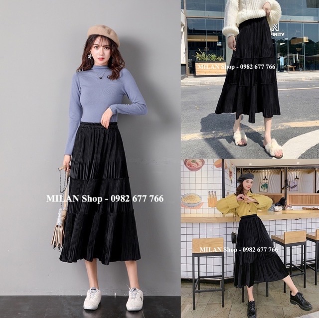 Chân váy nhung xoè dập ly midi siêu xinh new hot | BigBuy360 - bigbuy360.vn