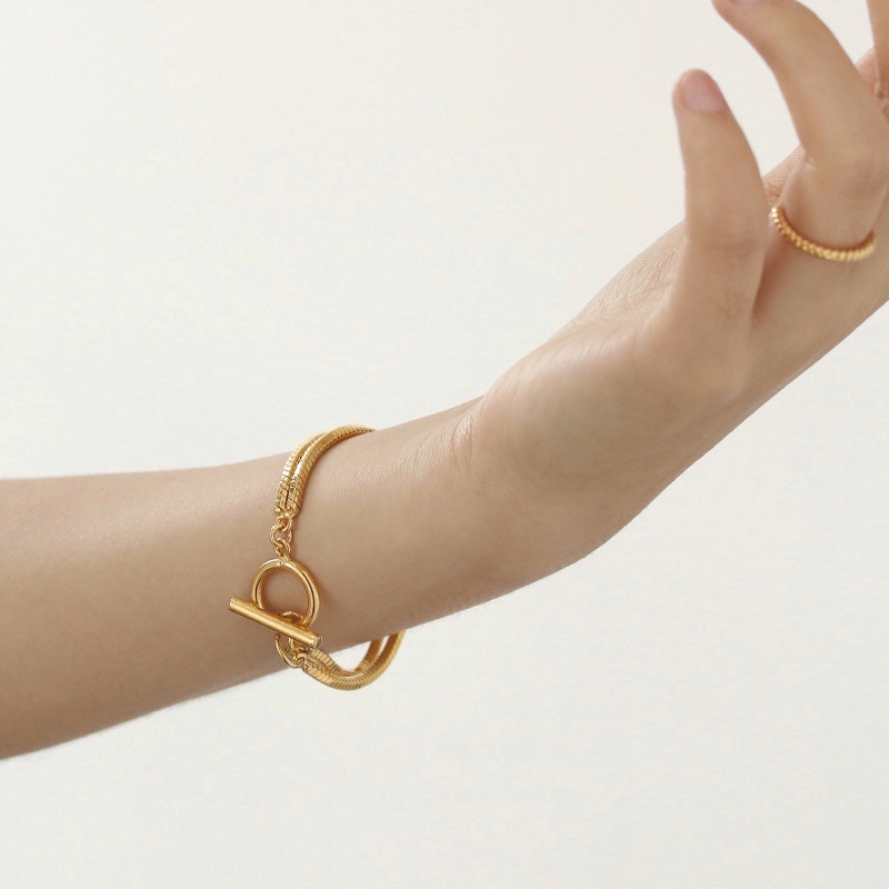 Vòng tay titan SUMMERY x ZUBE dây đôi chốt ngang lắc tay không gỉ mạ vàng 18k