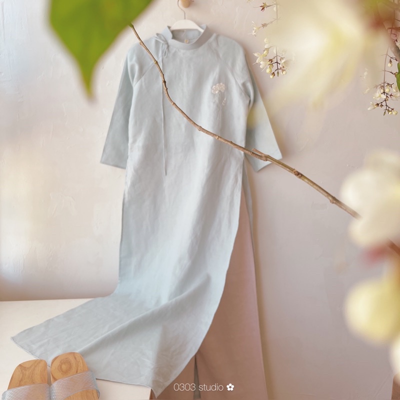 Áo dài linen dáng rộng - phiên bản có cổ - Nắng Mai - 0303 studio
