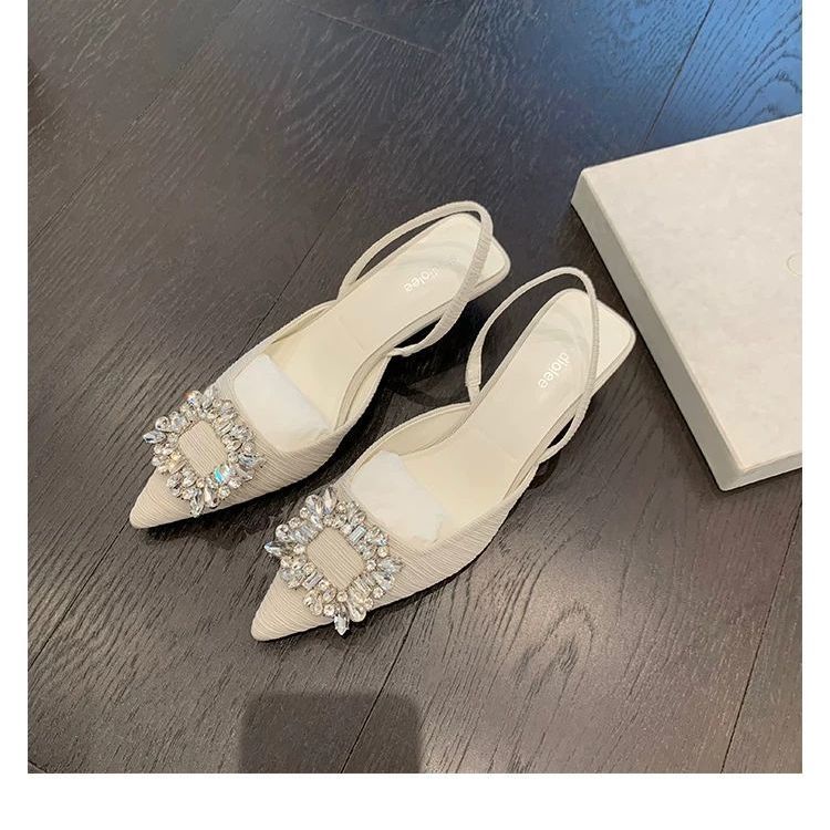 Jiashucheng Giày Sandal Cao Gót Mũi Nhọn Đính Đá Chống Trượt Phong Cách Mới Mùa Hè Cho Nữ
