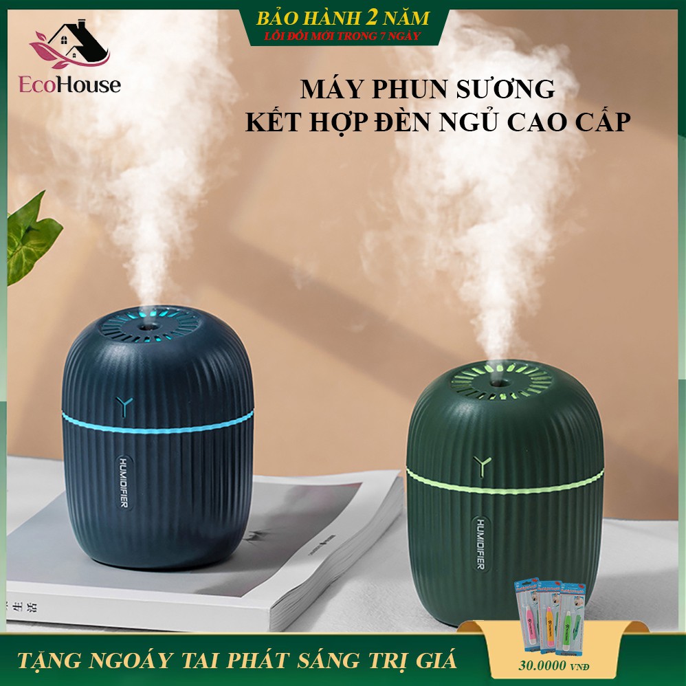 Máy phun sương tạo độ ẩm kiêm đèn ngủ cực xinh, máy tạo độ ẩm phun sương mini, bảo hành 2 năm