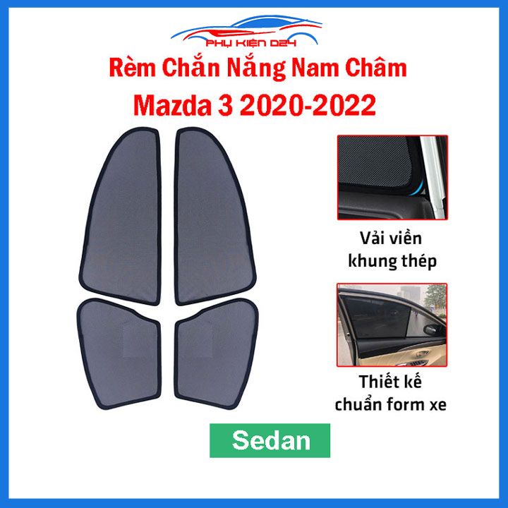 Bộ 4 rèm chắn nắng nam châm Mazda 3 2020-2021-2022 bản Sedan khung cố định chống tia UV