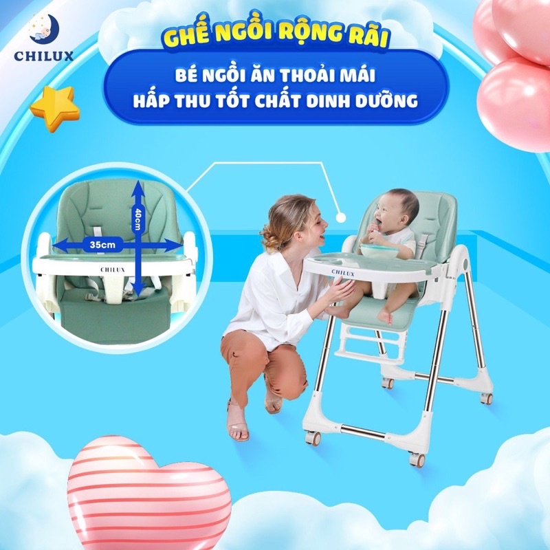 Ghế ăn dặm Chilux S, ghế ăn dặm cho bé Chilux Grow S Điều chỉnh độ cao linh hoạt, ngả lưng 5 cấp độ