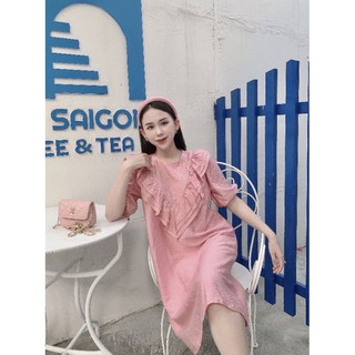 Đầm suông cổ bèo tay phồng 3 màu Hot Hit