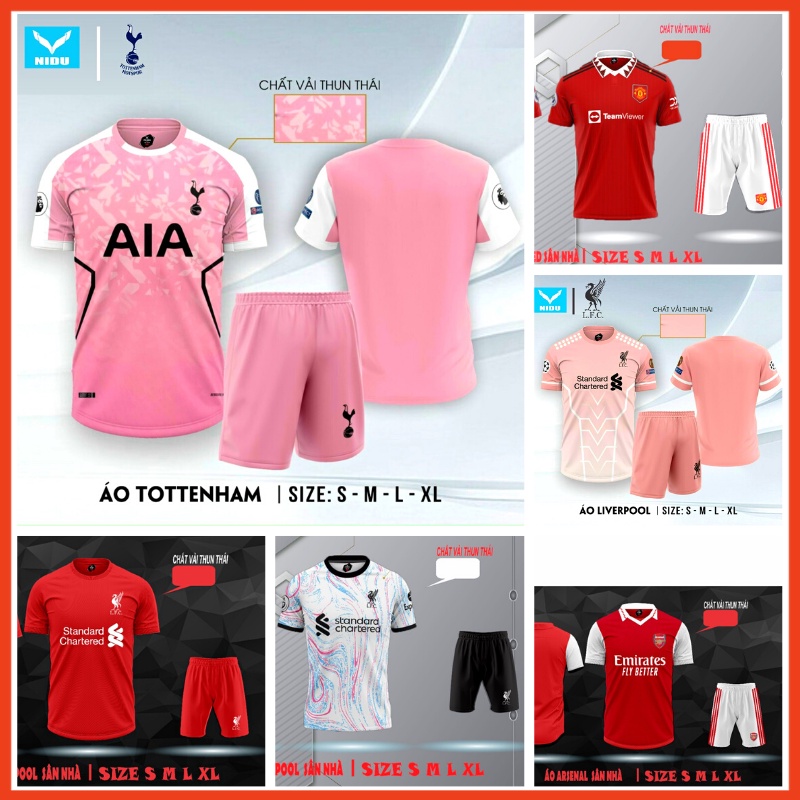 Bộ áo đá bóng Thun đẹp TOT, LIVERPOOL,MU,ARSENAL Ezdamsport ,bộ áo đá banh cao cấp thun xịn thấm hút mồ hôi