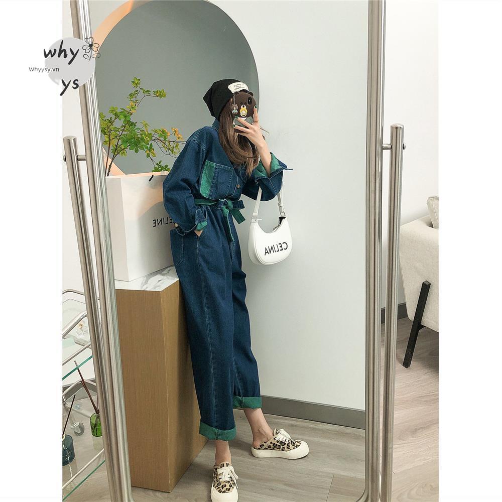 Quần Yếm Denim Lưng Cao Dáng Rộng Phong Cách Mới Cho Nữ