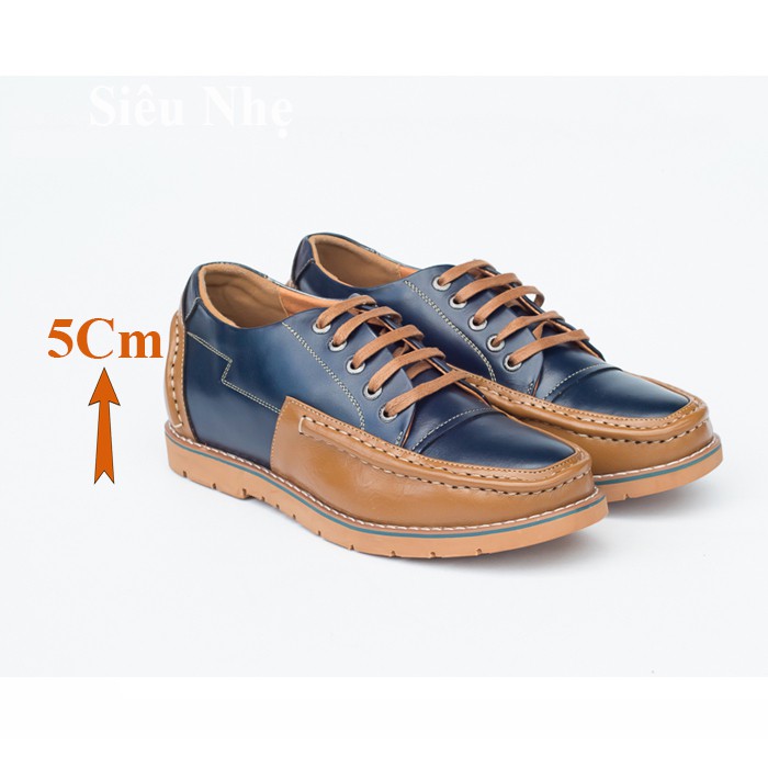 GIÀY TĂNG CHIỀU CAO NAM T&TRA CAO 5CM - T71 XANH NÂU- DA BÒ THẬT 100%
