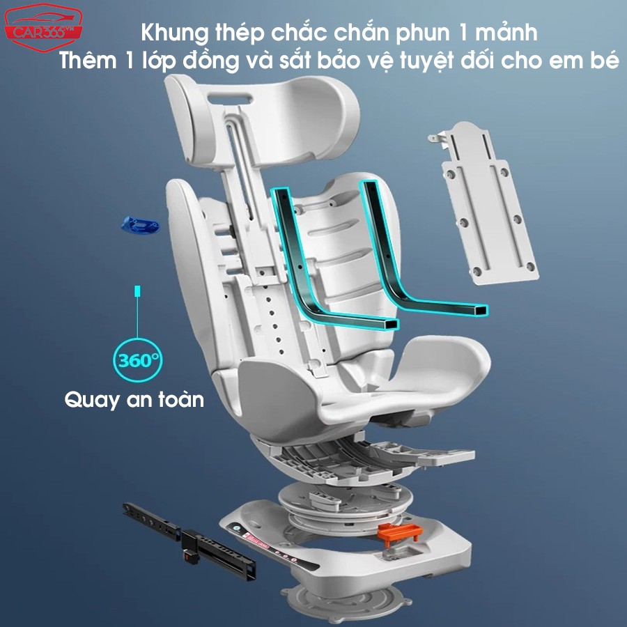 Ghế ngồi ô tô an toàn trên xe hơi cho bé chuẩn ISOFIX xoay 360 độ linh hoạt - Êm ái, thoải mái, an toàn - CAR46