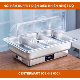 Nồi hâm buffet dùng điện - cài đặt nhiệt độ - nắp trượt nhựa trong suốt PC
