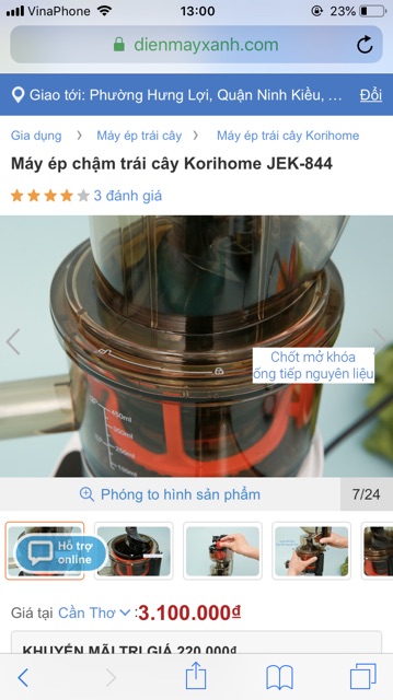 máy ép chậm trái cây korihome jek 844, mới 100%, còn bảo hành 1 đổi 1 ở điện máy xanh toàn quốc.