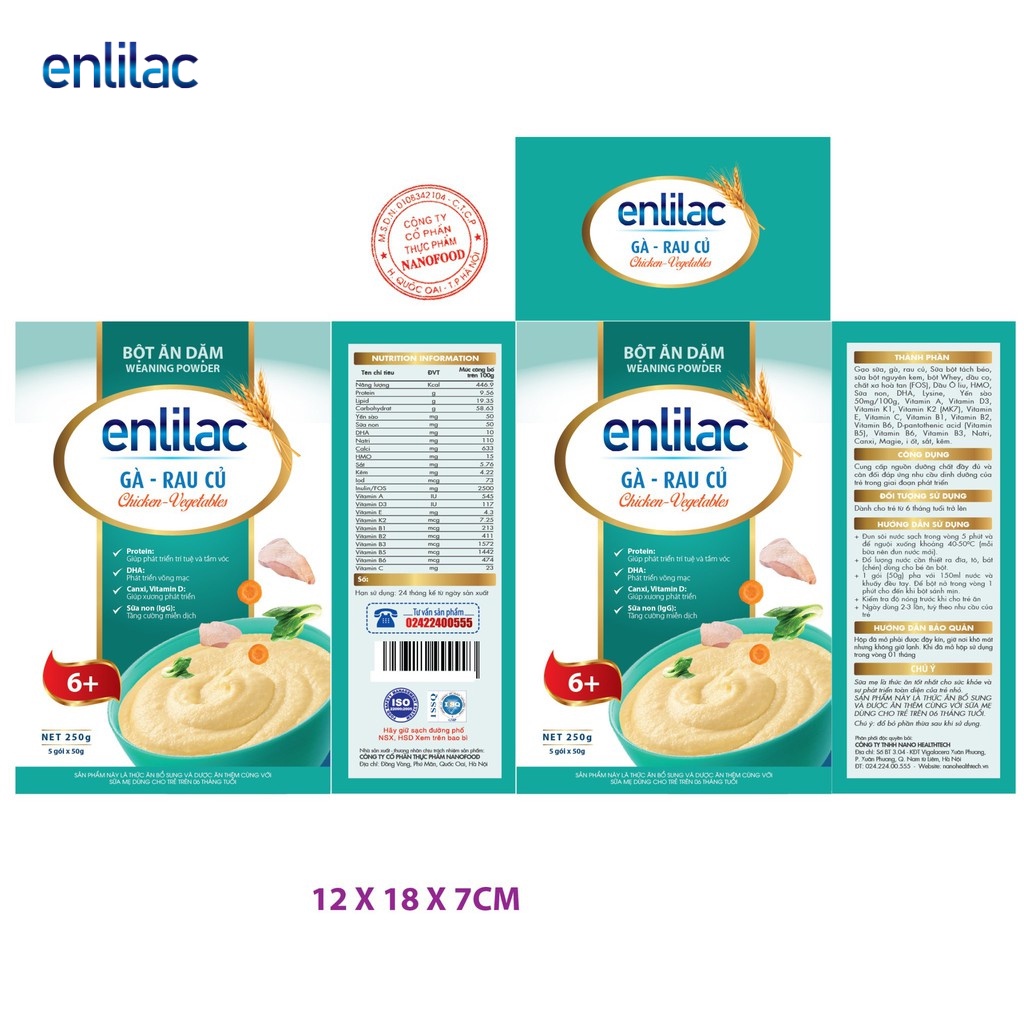 Bột Ăn Dặm Gà - Rau Củ ENLILAC Bổ Sung Dinh Dưỡng Cho Bé, Giúp Xương Phát Triển 250gHộp