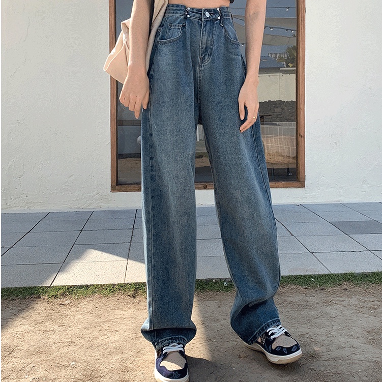 Quần Jeans Nữ Lưng Cao Ống Rộng Plus Size Thời Trang
