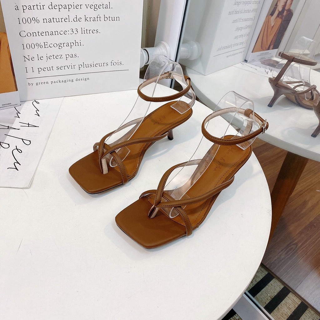 Sandal cao gót nữ 5p xỏ ngón chất da cao cấp xinh sang lên chân tôn dáng - Chi Chanh Store