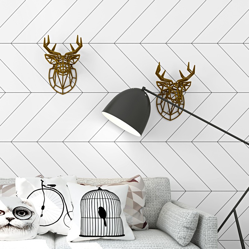 Giấy Dán Tường Sọc Chéo Trắng Đen Hiện Đại 3D211