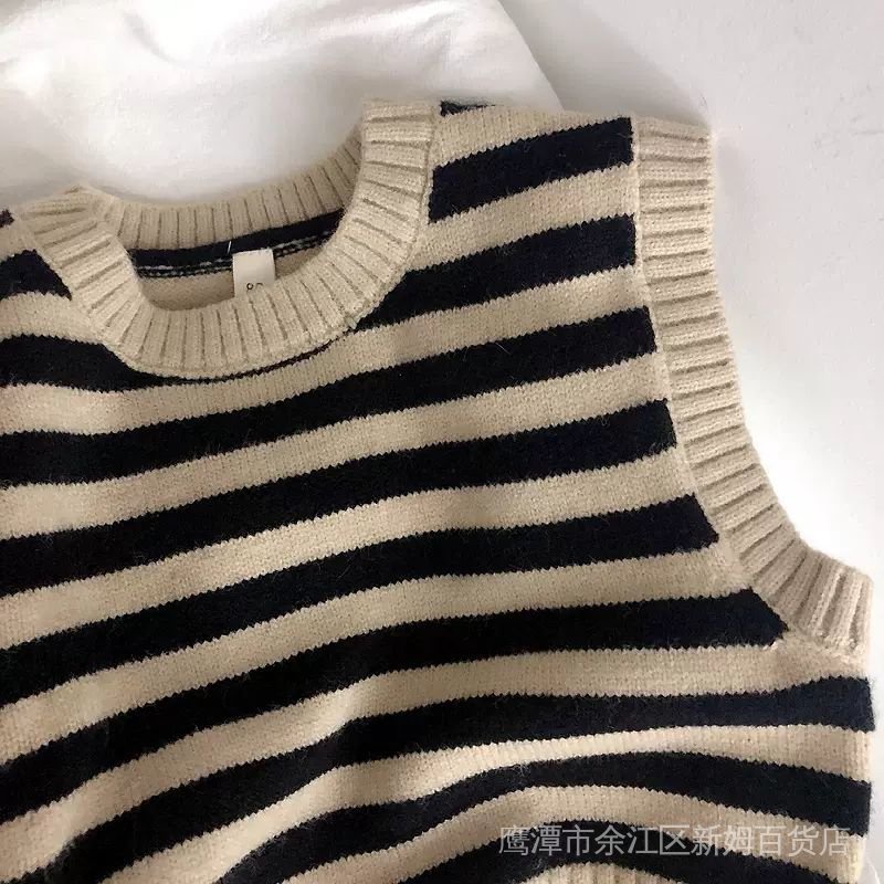Áo Sweater Dệt Kim Họa Tiết Kẻ Sọc Phong Cách Hàn Quốc Thời Trang Mùa Thu 2021 Vt8e