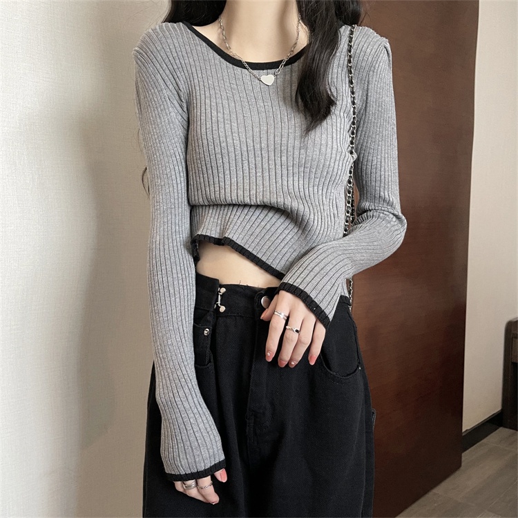 622331#Áo Dệt Kim Ngắn Lưng Cao Dáng Ôm Thời Trang Mùa Thu Hàng Mới 2022 Dành Cho Bạn Nữ