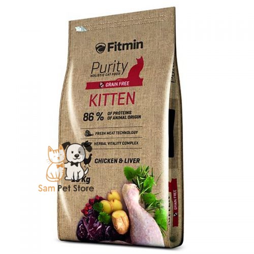 Thức ăn hạt khô cho mèo con FITMIN CAT PURITY KITTEN GRAIN FREE 1kg (vị gà)