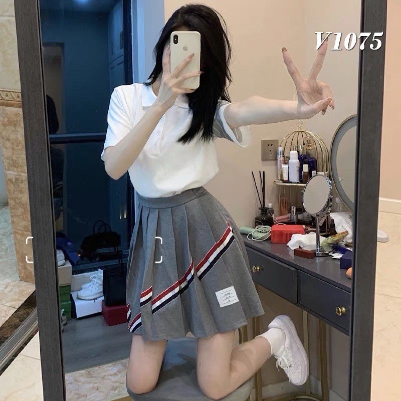 Set váy Thom Brown siêu hot hit, áo Polo chất cotton tàu mịn mix với chân váy Thom | BigBuy360 - bigbuy360.vn