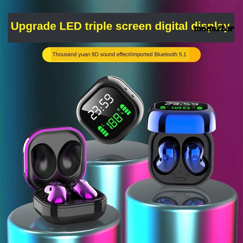 MS S6plus TWS Bluetooth 5.1 LED Color Screen HiFi Wireless Mini Clock Earphones