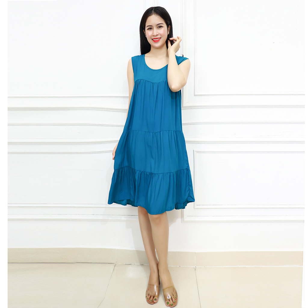 Váy 2 dây mùa hè siêu rẻ thoáng mát đính nút - Đầm maxi đi biển lanh tầng mặc nhà, mẹ bầu, trung niên đều mặc được va014 | BigBuy360 - bigbuy360.vn